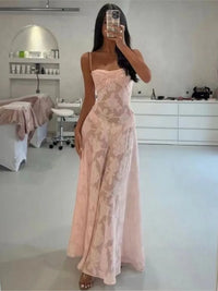 2023 Summer New Dresses For Women Spaghetti Strap Lace Hollow Out Low Cut Sexy A-lin Long Dress Beach Vacation Fashion Vestidos