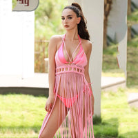 Modphy 2025 White Black Women Turtleneck Long Tassel Sexy Perspective Design Maxi Dress Fashion Club Beach Vacation Party Dress