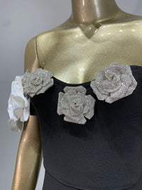 Women Celebrity Summer Sexy Off Shoulder Black Flower Maxi Long Bodycon Bandage Dress 2024 Elegant Evening Club Party Outfit