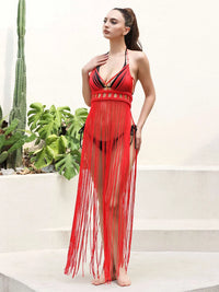 Modphy 2025 White Black Women Turtleneck Long Tassel Sexy Perspective Design Maxi Dress Fashion Club Beach Vacation Party Dress