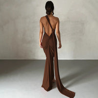 Hugcitar One Shoulder Backless Adjustable Scarf Loop Ruched Sexy Maxi Dress 2024 Women Elegant Y2K Streetwear Festival Outfit