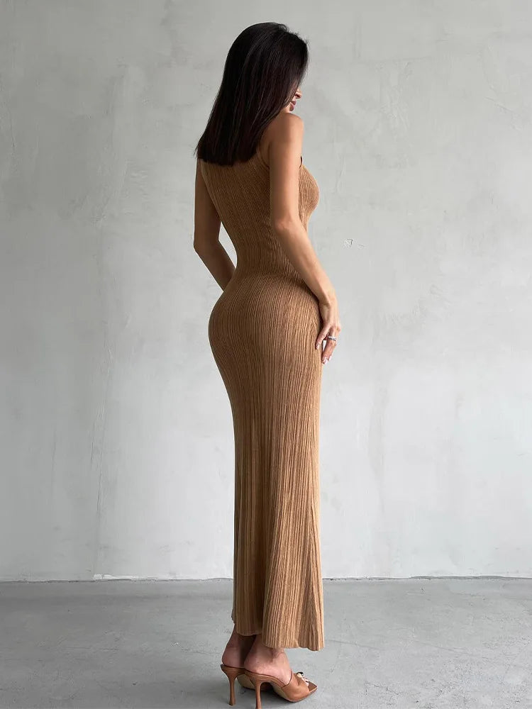 Tossy Sleeveless Knitwear Turtleneck Long Dress Female Slim Elegant Fashion Autumn 2023 Ribbed Knit Dress For Women Maxi Dress