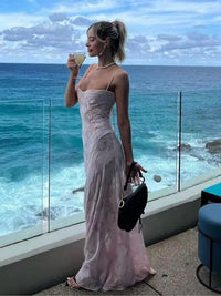 2023 Summer New Dresses For Women Spaghetti Strap Lace Hollow Out Low Cut Sexy A-lin Long Dress Beach Vacation Fashion Vestidos