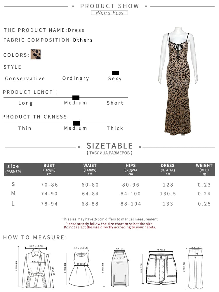 Weird Puss Spaghetti Strap Women Dress Leopard Print Sexy Sensual Backless Sleeveless Bodycon Summer Vacation Beach Partywear