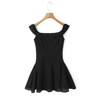 Sexy White Embroidery Flower Roll up Collar Off Shoulder Low Waist Ruched Pleated Swing Mini Dress Women Sexy Summer Robe Party