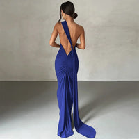 Hugcitar One Shoulder Backless Adjustable Scarf Loop Ruched Sexy Maxi Dress 2024 Women Elegant Y2K Streetwear Festival Outfit