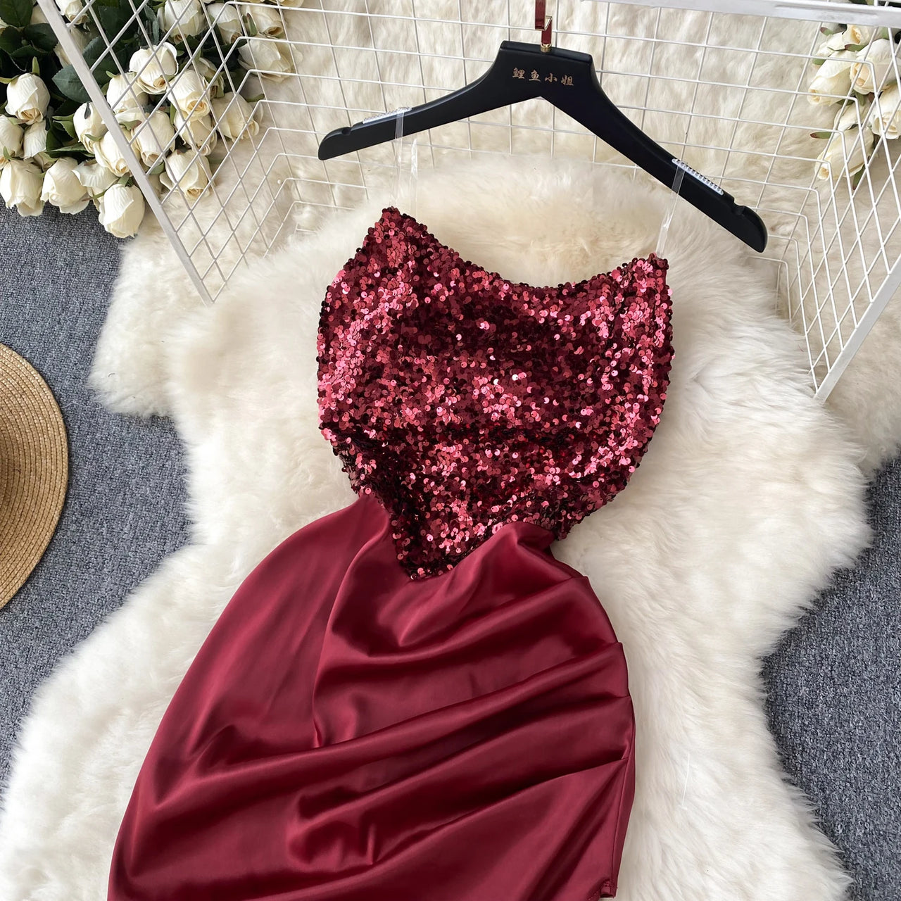 Chic Sequin Asymmetric Backless Slip Dress Sleeveless Korean Fashion Vestidos Women Vintage Summer Hip Wrap Dress