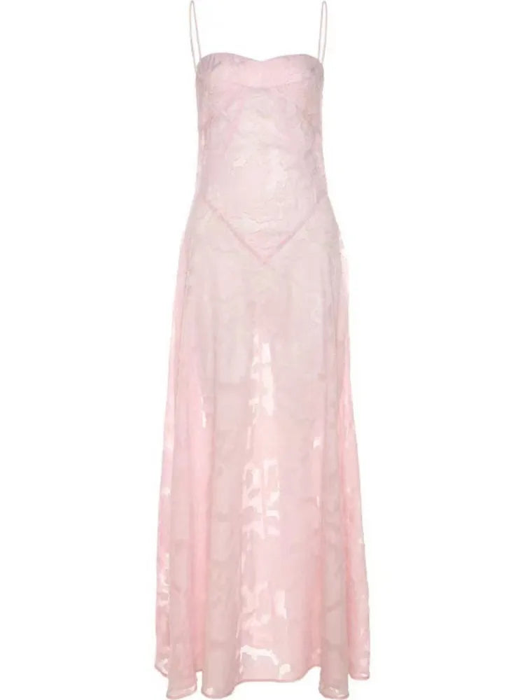2023 Summer New Dresses For Women Spaghetti Strap Lace Hollow Out Low Cut Sexy A-lin Long Dress Beach Vacation Fashion Vestidos