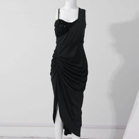 Women Sexy Dresses Summer 2024 Solid Color Sexy Sequin Slit Maxi Smocked One Shoulder Evening Dress Luxuries Elegant Dresses