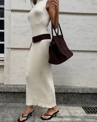 Tossy Sleeveless Knitwear Turtleneck Long Dress Female Slim Elegant Fashion Autumn 2023 Ribbed Knit Dress For Women Maxi Dress