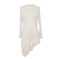 Sexy Pearls Rhinestone Party Dresses Women Elegant Nightclub Feather Birthday Dress Long Sleeve Mesh Sheer Bodycon Dress