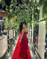 Mozision Elegant Ruffle Sexy Maxi Dress Women Spaghetti Strap Flower Sleeveless Backless High Split Club Party Evening Dress