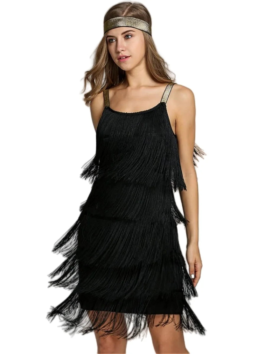 Vintage Vestidos 1920s Flapper Girl Fancy Dress Great Gatsby Dress Costumes Slash Neck Strappy Fringe Swing Party Dress Women
