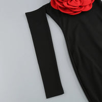 Women's New Sexy Black Decorative FlowerBreast wrapping Dress, Fashion Slim Fit Open Back Bottom Split Party Dress Long