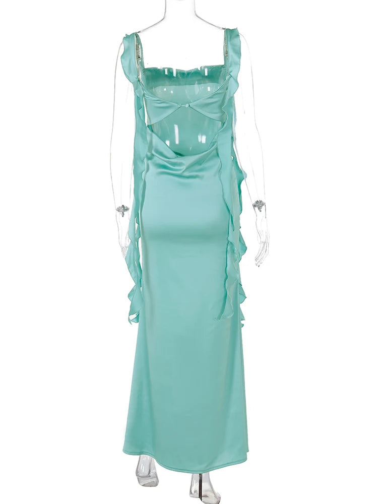 Dulzura Satin Backless Maxi Dress Tassels Sexy Sleeveless 2024 Summer Women Body-Shaping Clubwear Birthday Party Elegant