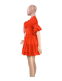 BAMBOOBOY Short Sexy Sleeve Mini Dress Women Summer Slash Neck Off Shoulder Bow Elegant Party Single Breasted Dresses for Women
