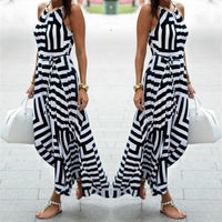 Ladies' Striped Splicing Classic Sexy Boho Maxi Long Evening Party Beach Dress Fashion Commute Sleeveless Halterneck Dress