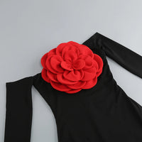 Women's New Sexy Black Decorative FlowerBreast wrapping Dress, Fashion Slim Fit Open Back Bottom Split Party Dress Long