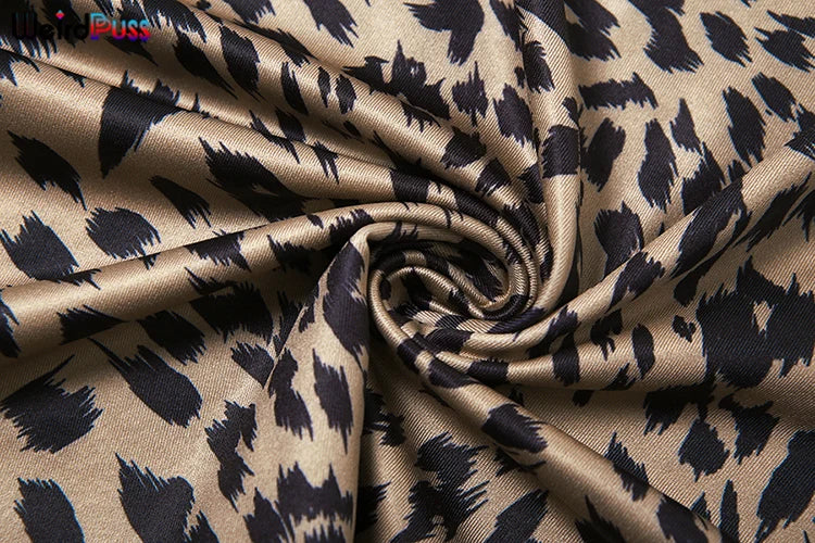 Weird Puss Spaghetti Strap Women Dress Leopard Print Sexy Sensual Backless Sleeveless Bodycon Summer Vacation Beach Partywear