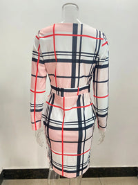 New Autumn/Winter Sexy Long Sleeve V-Neck Wrapped Hip Print Dress for Women