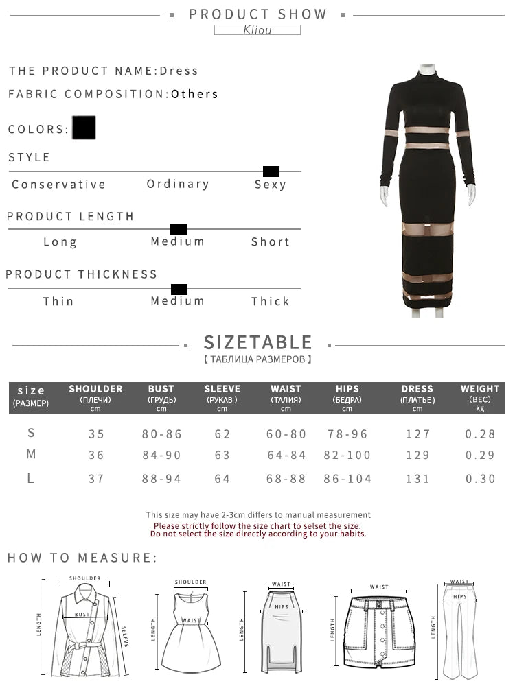 kliou Autumn Women Mesh Patchwork Maxi Dress Elegant Sexy See Through Long Sleeve O-neck Robe Party Female Trend Party Vestidos