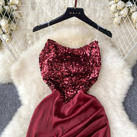 Chic Sequin Asymmetric Backless Slip Dress Sleeveless Korean Fashion Vestidos Women Vintage Summer Hip Wrap Dress