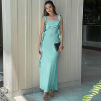 Dulzura Satin Backless Maxi Dress Tassels Sexy Sleeveless 2024 Summer Women Body-Shaping Clubwear Birthday Party Elegant