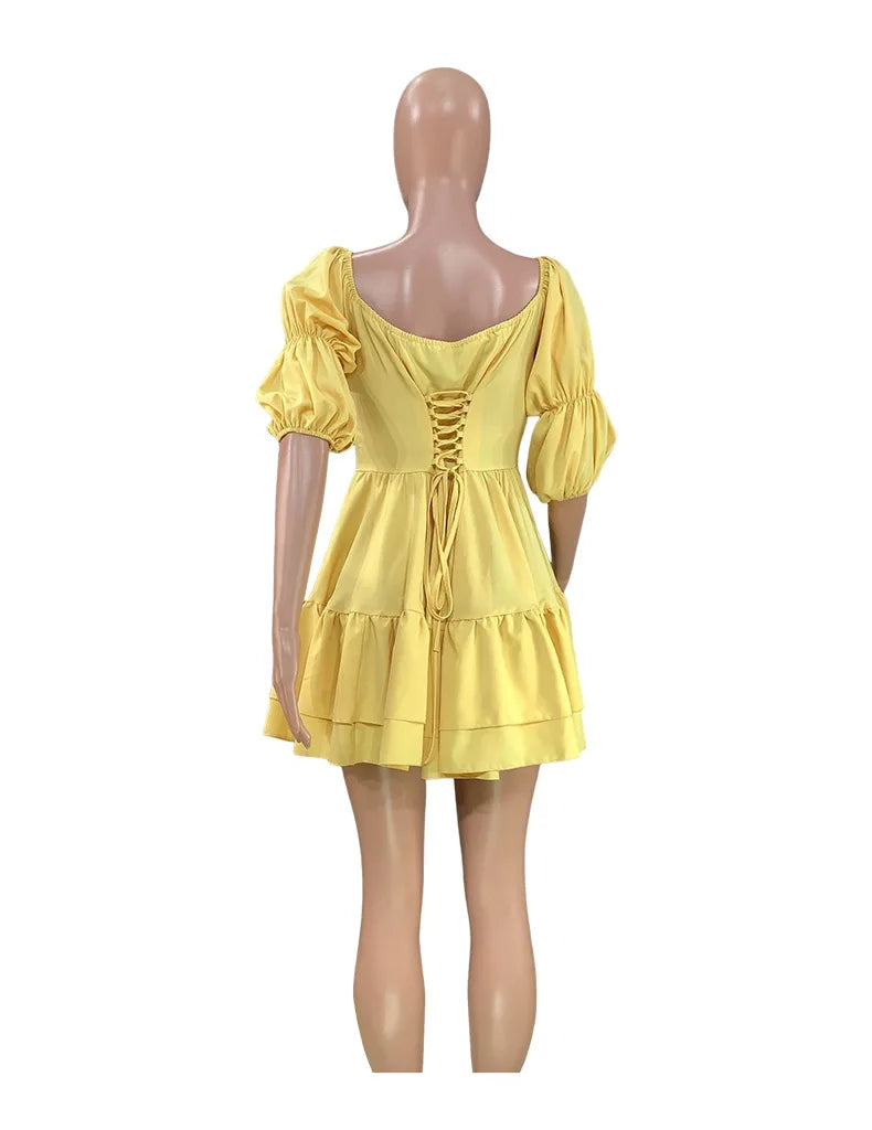 BAMBOOBOY Short Sexy Sleeve Mini Dress Women Summer Slash Neck Off Shoulder Bow Elegant Party Single Breasted Dresses for Women