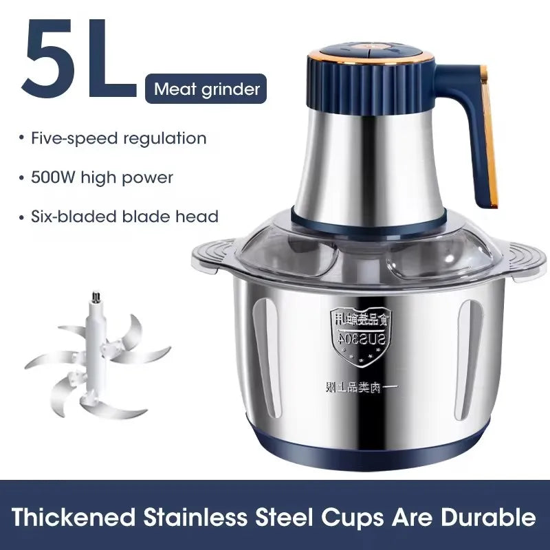 Electric Meat Grinders 5L Food Crusher Stainless Steel Multifunctional Vegetable Slicer Processor Blenders