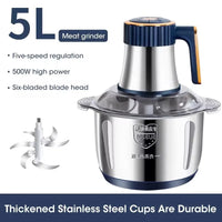 Electric Meat Grinders 5L Food Crusher Stainless Steel Multifunctional Vegetable Slicer Processor Blenders