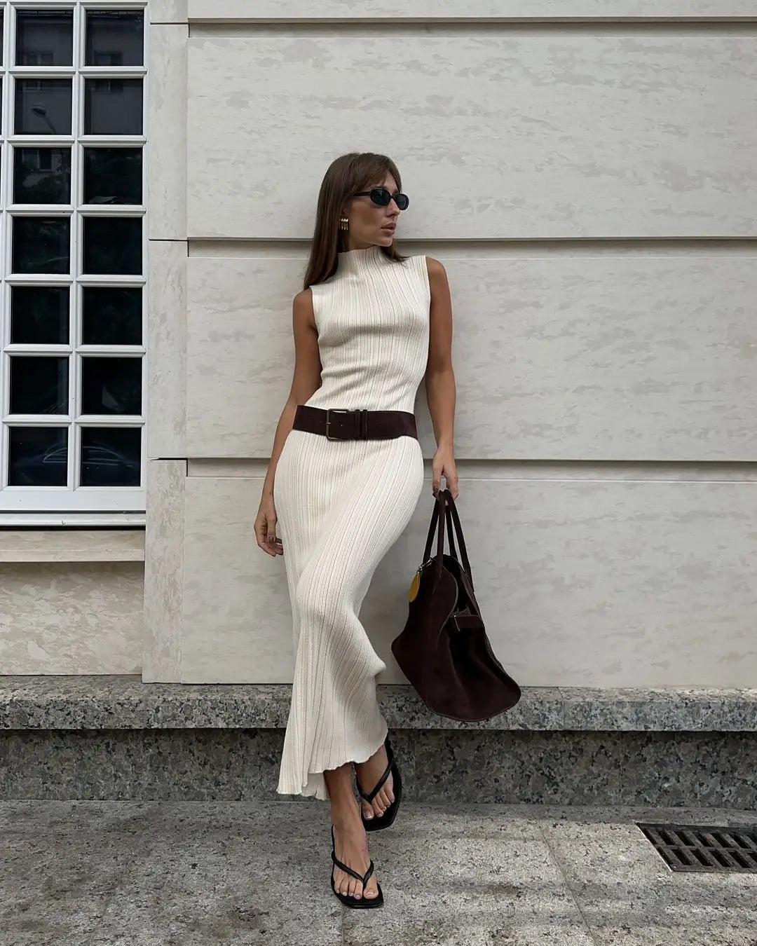 Tossy Sleeveless Knitwear Turtleneck Long Dress Female Slim Elegant Fashion Autumn 2023 Ribbed Knit Dress For Women Maxi Dress