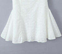 Sexy White Embroidery Flower Roll up Collar Off Shoulder Low Waist Ruched Pleated Swing Mini Dress Women Sexy Summer Robe Party