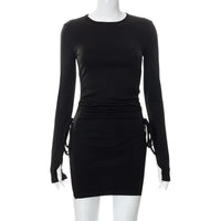 Oshfall Autumn new long sleeved pleated side opening buttocks sexy French dress for European and American women