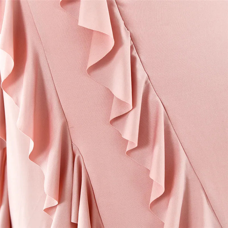 Mozision Elegant Ruffle Sexy Maxi Dress Women Spaghetti Strap Flower Sleeveless Backless High Split Club Party Evening Dress