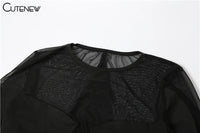 Cutenew Lace Irregular Patchwork Women Dress Sexy Coquette See Through Full Sleeve Maxi Bodycon Lady Stunning Nightout Club Robe