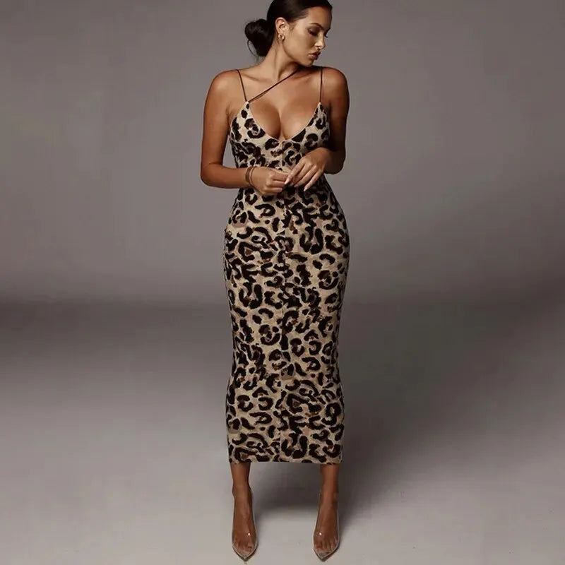 Dulzura Women Party Club Evening Streetwear Leopard Bodycon Midi Dress 2024 Summer Clothes Wholesale Items For Business