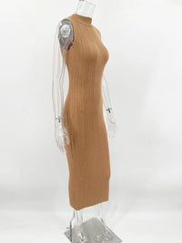 Tossy Sleeveless Knitwear Turtleneck Long Dress Female Slim Elegant Fashion Autumn 2023 Ribbed Knit Dress For Women Maxi Dress