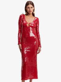 VC Summer New Women's Sexy Deep V-Neck Sequins Long Dress Long Sleeves Cut Out Strings Tied Elegant Luxury Celebrity Party Gowns