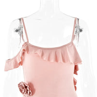 Mozision Elegant Ruffle Sexy Maxi Dress Women Spaghetti Strap Flower Sleeveless Backless High Split Club Party Evening Dress