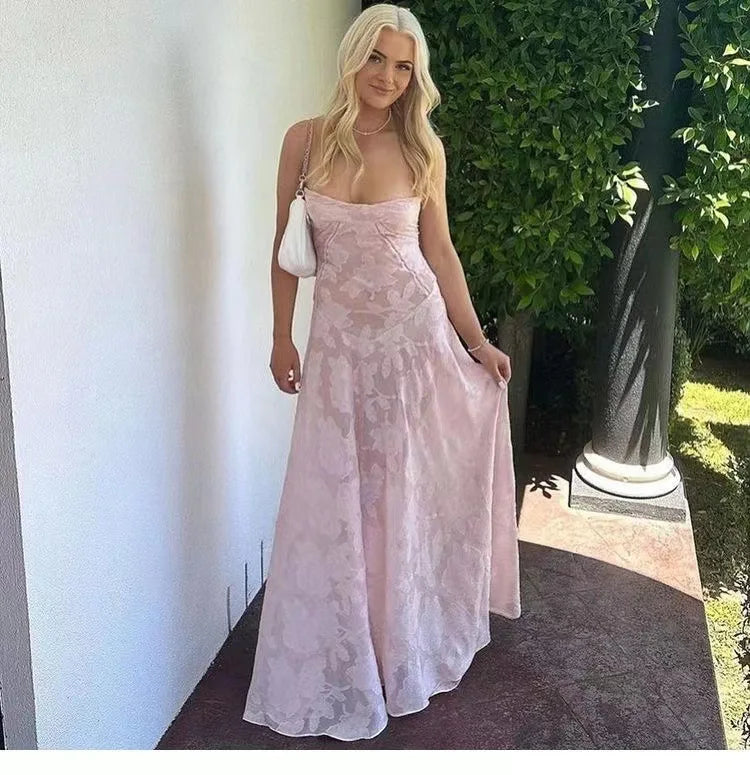 2023 Summer New Dresses For Women Spaghetti Strap Lace Hollow Out Low Cut Sexy A-lin Long Dress Beach Vacation Fashion Vestidos