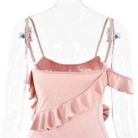 Mozision Elegant Ruffle Sexy Maxi Dress Women Spaghetti Strap Flower Sleeveless Backless High Split Club Party Evening Dress