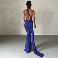 Hugcitar One Shoulder Backless Adjustable Scarf Loop Ruched Sexy Maxi Dress 2024 Women Elegant Y2K Streetwear Festival Outfit