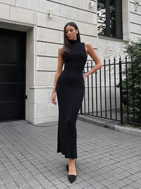 Tossy Sleeveless Knitwear Turtleneck Long Dress Female Slim Elegant Fashion Autumn 2023 Ribbed Knit Dress For Women Maxi Dress