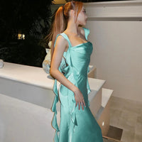 Dulzura Satin Backless Maxi Dress Tassels Sexy Sleeveless 2024 Summer Women Body-Shaping Clubwear Birthday Party Elegant