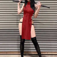 Goth Dark Cosplay High Split Side Sexy Sleeveless Dresses Gothic High Waist Y2k Slim Women Dress Harajuku Summer Night Clubwear