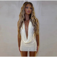 Sexy Sequin Halter Short Dress Women Backless Sleeveless Hip Package Party Dresses Female 2025 Summer Chic Night Club Robe Lady