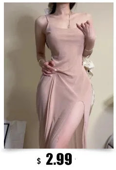 2023 Summer Women's Sexy Temperament V-neck Low cut Velvet sling ceremonial dress Side Split Slim Wrap buttocks Long Dress UR6Y