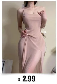 2023 Summer Women's Sexy Temperament V-neck Low cut Velvet sling ceremonial dress Side Split Slim Wrap buttocks Long Dress UR6Y