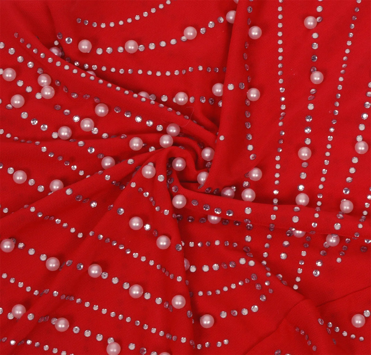 Sexy Pearls Rhinestone Party Dresses Women Elegant Nightclub Feather Birthday Dress Long Sleeve Mesh Sheer Bodycon Dress