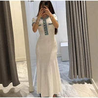 Women's Chic Ruffles Backless Lace Up Knitted Maxi Dress Elegant Round Neck Flare Long Sleeve Vestido 2024 Lady New Fashion Robe